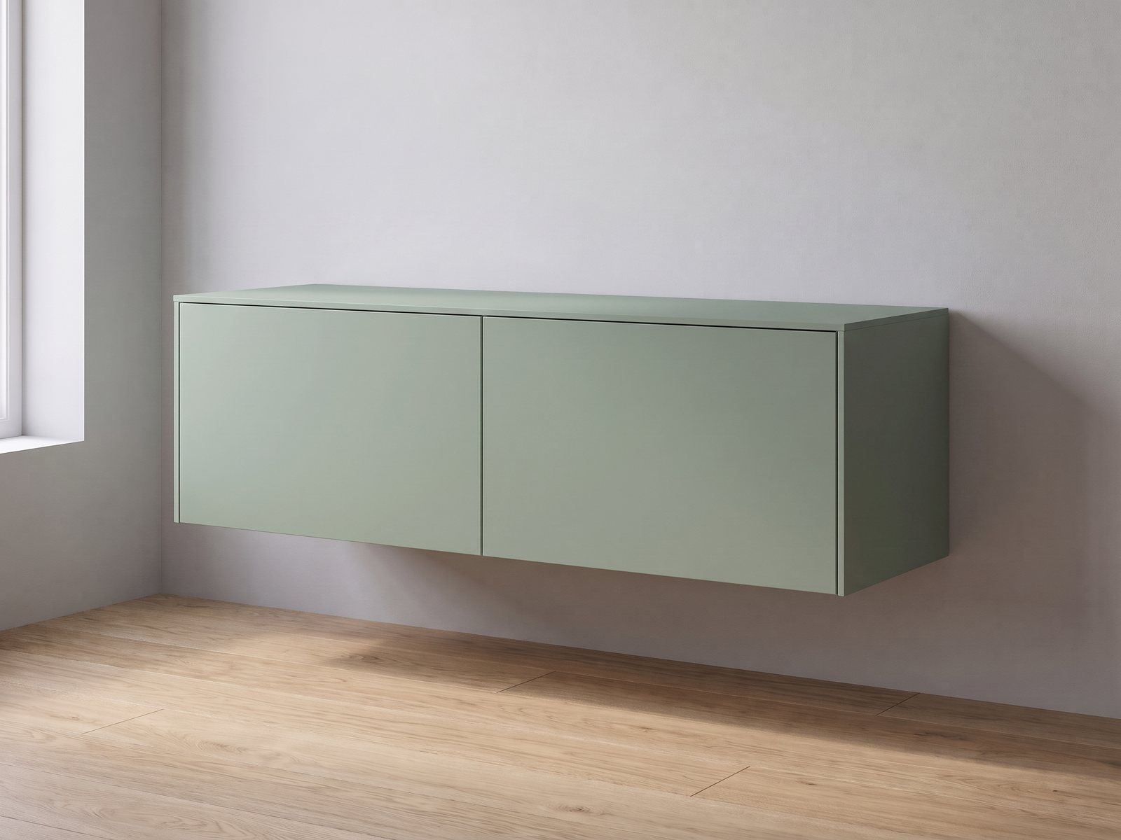 IKEA BESTÅ tv-meubel 120 × 42 × 38 cm met FrontLab-deuren, bovenblad en zijpanelen in Sage Leaf