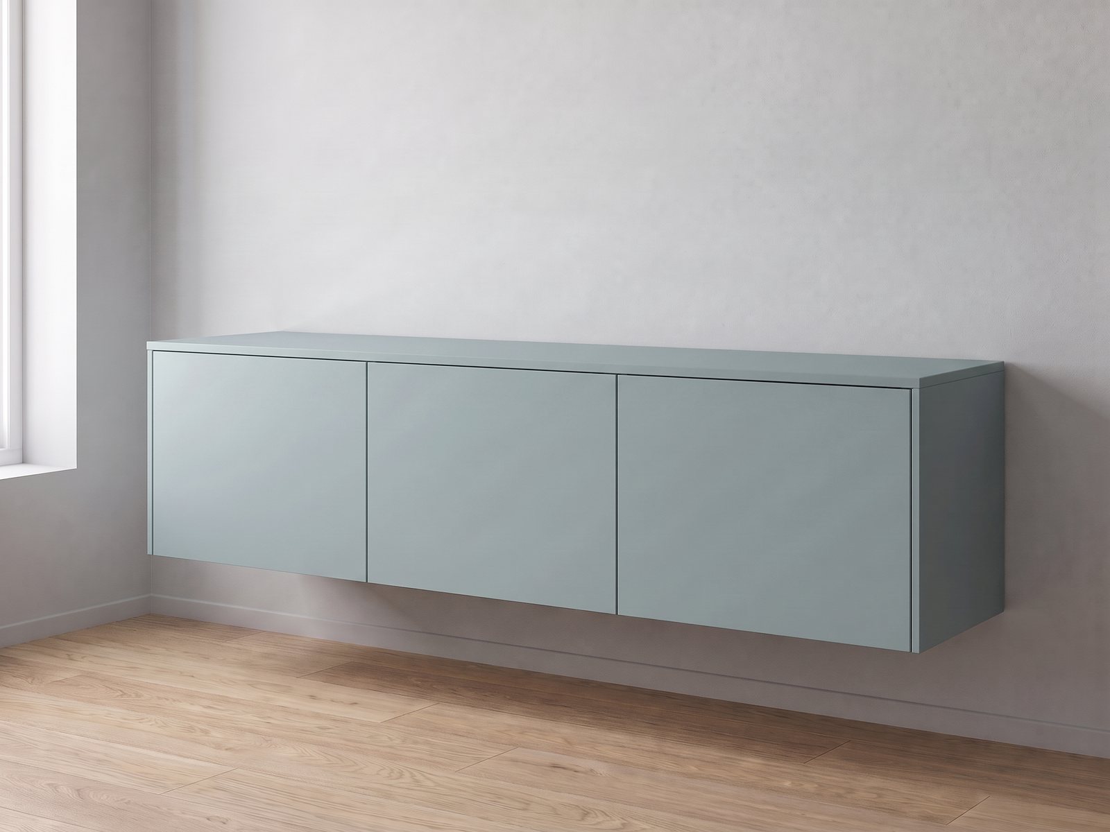 IKEA BESTÅ tv-meubel 180 × 42 × 38 cm met FrontLab-deuren, bovenblad en zijpanelen in Fjord Mist