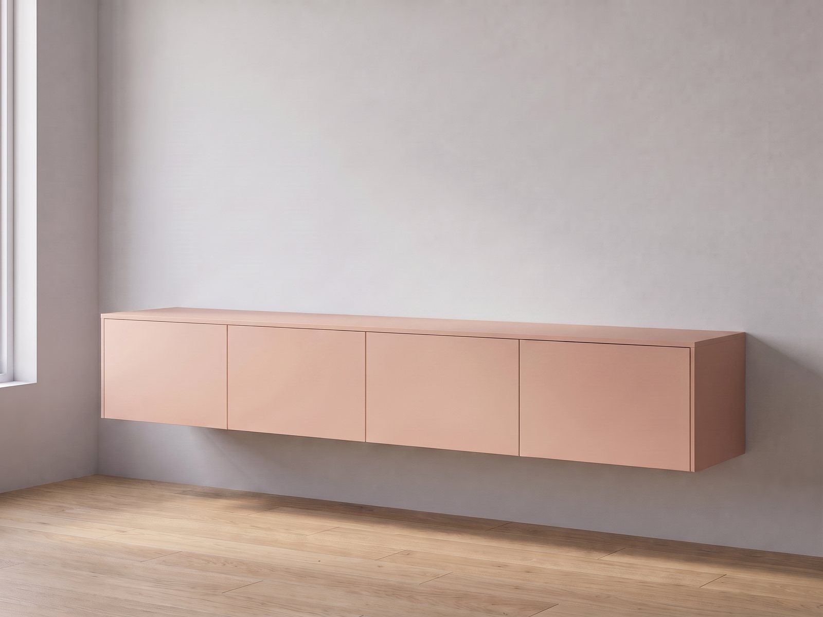 IKEA BESTÅ tv-meubel 240 × 42 × 38 cm met FrontLab-deuren, bovenblad en zijpanelen in Peach Blush