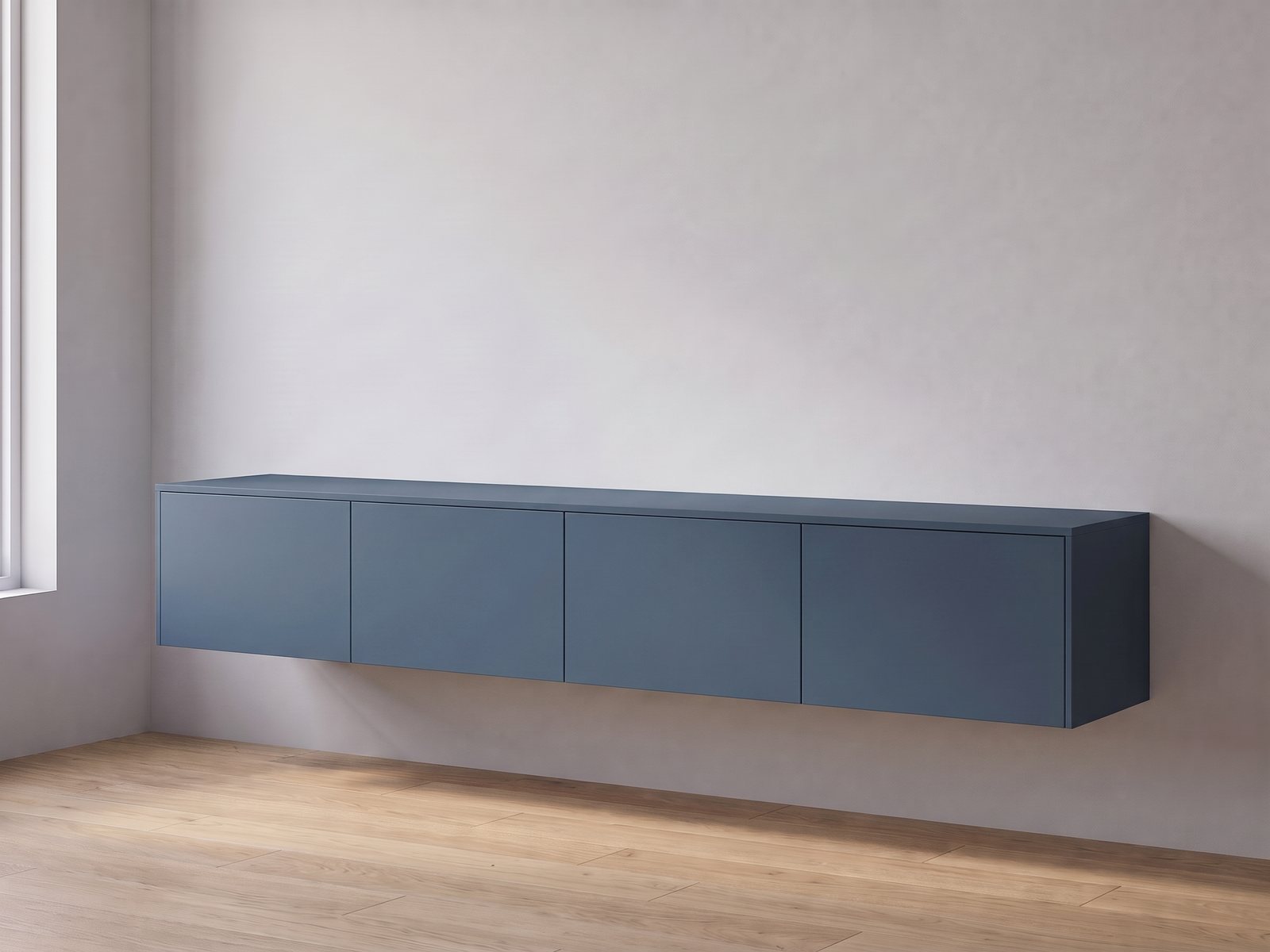 IKEA BESTÅ tv-meubel 240 × 42 × 38 cm met FrontLab-deuren, bovenblad en zijpanelen in Glacier Blue