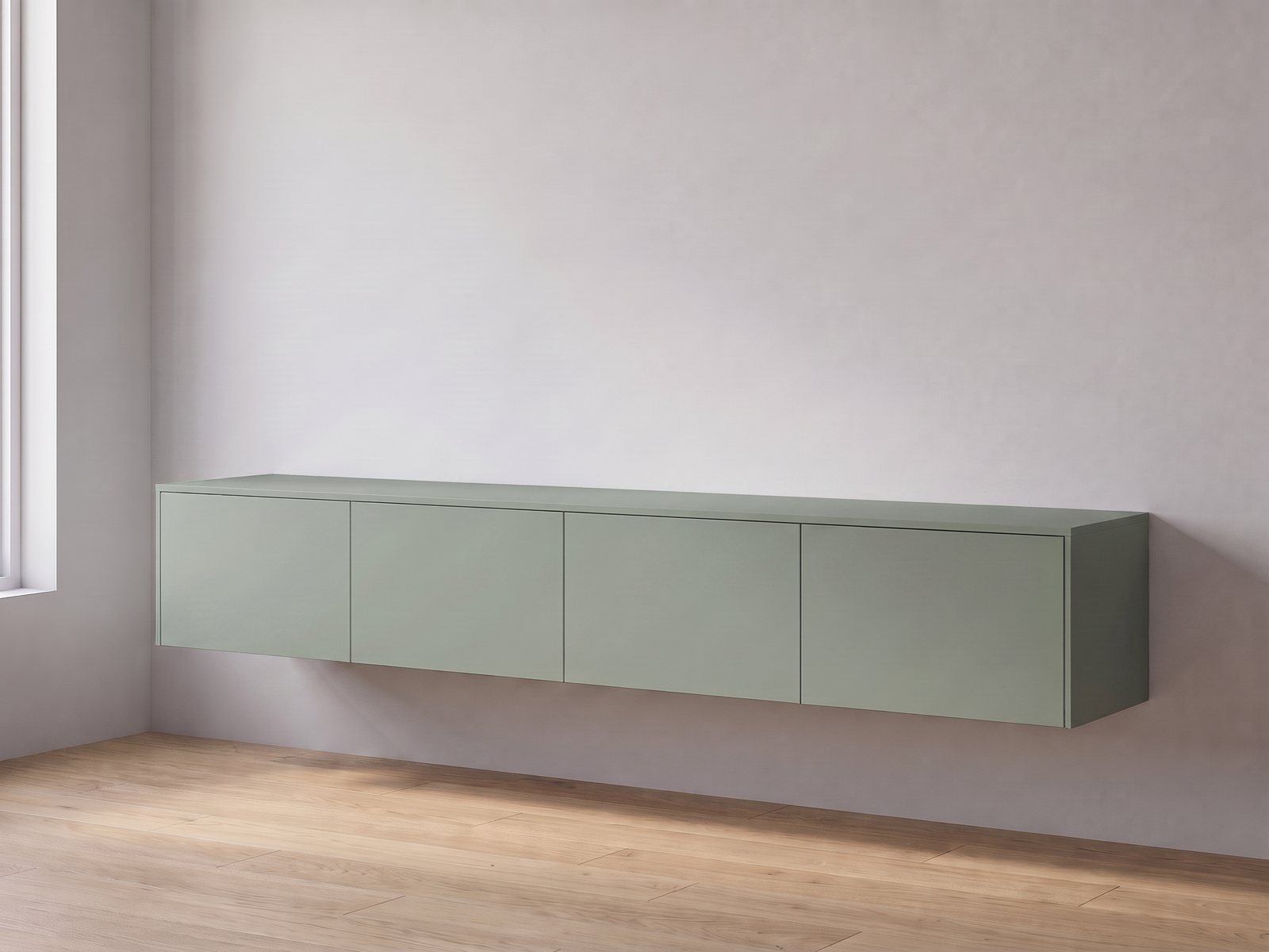 IKEA BESTÅ tv-meubel 240 × 42 × 38 cm met FrontLab-deuren, bovenblad en zijpanelen in Sage Leaf