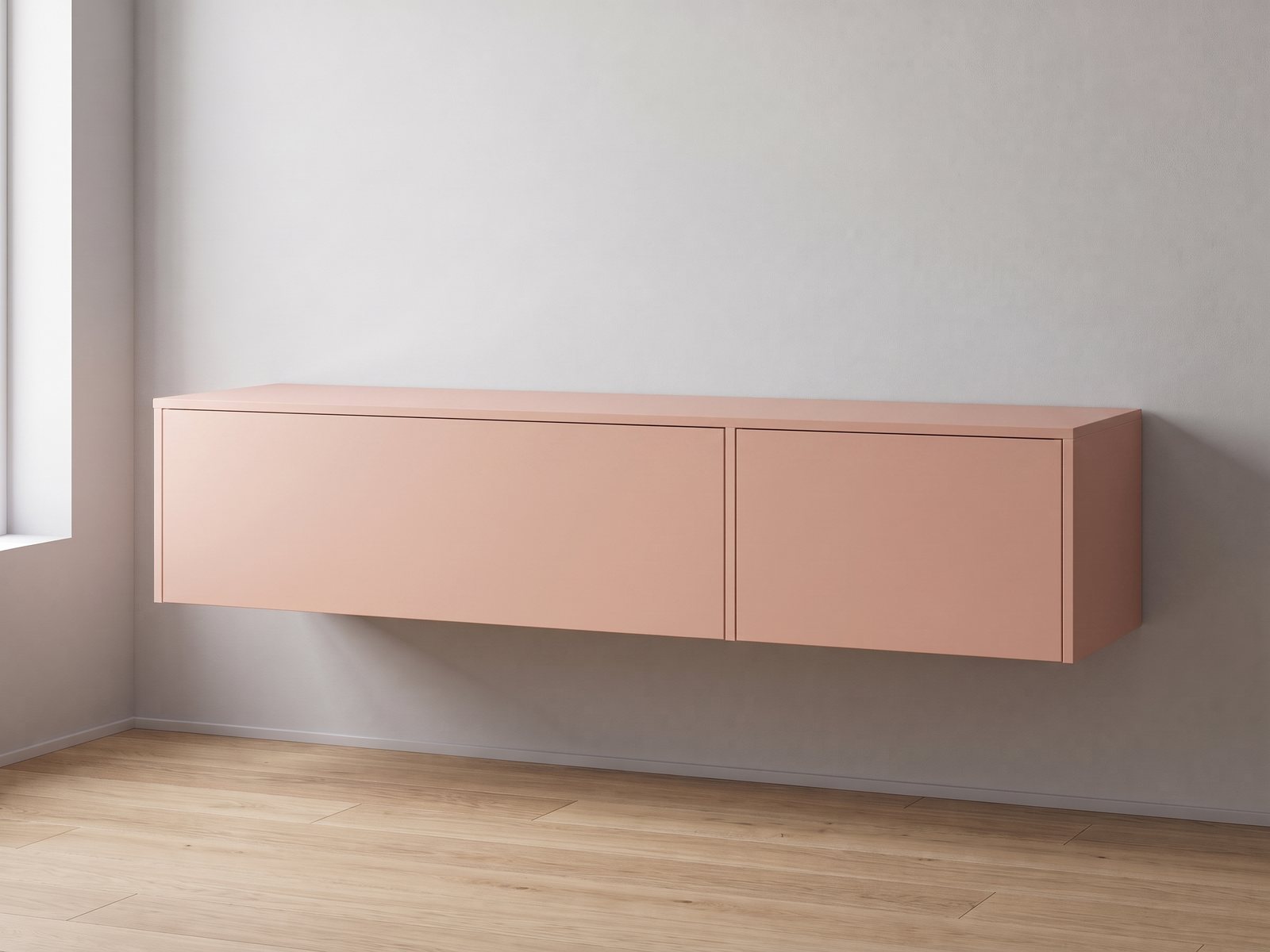IKEA BESTÅ tv-meubel 180 × 42 × 38 cm met FrontLab-deur, ladefront, bovenblad en zijpanelen in Peach Blush