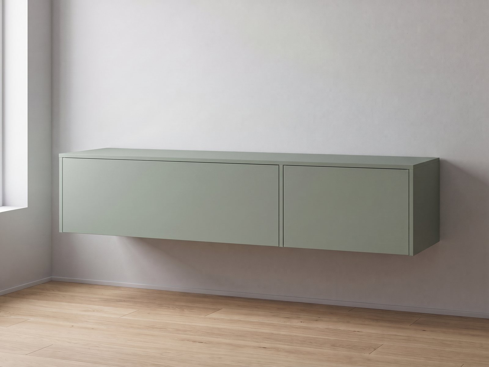 IKEA BESTÅ tv-meubel 180 × 42 × 38 cm met FrontLab-deur, ladefront, bovenblad en zijpanelen in Sage Leaf
