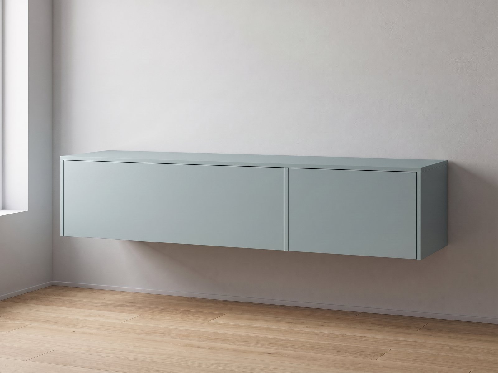 IKEA BESTÅ tv-meubel 180 × 42 × 38 cm met FrontLab-deur, ladefront, bovenblad en zijpanelen in Fjord Mist