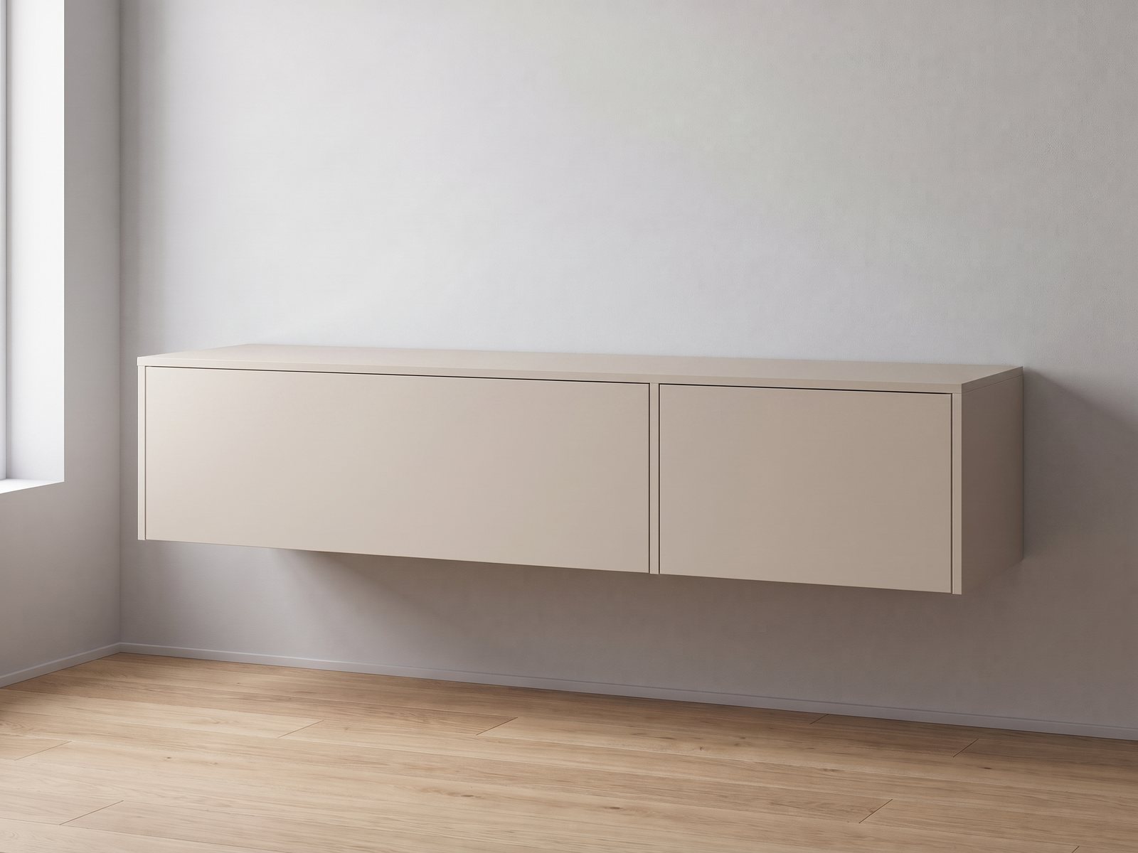 IKEA BESTÅ tv-meubel 180 × 42 × 38 cm met FrontLab-deur, ladefront, bovenblad en zijpanelen in Cashmere Stone