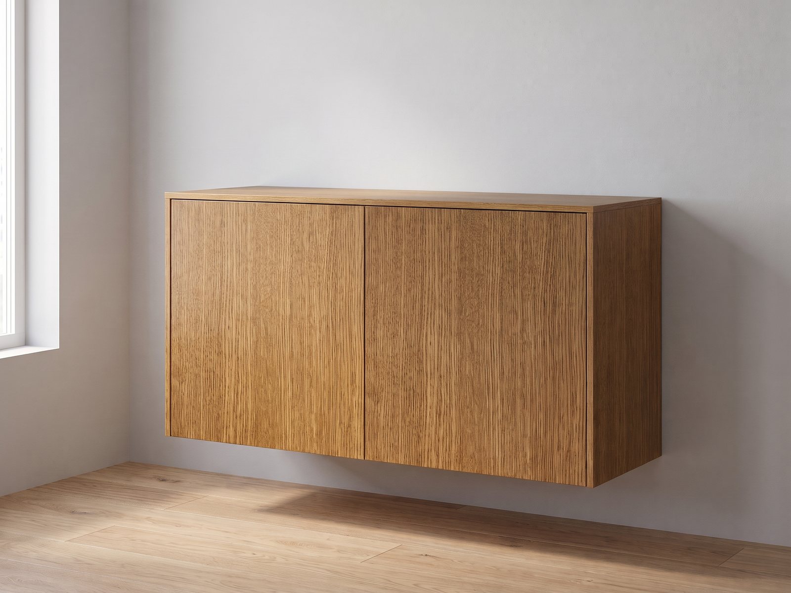 IKEA BESTÅ 120 × 42 × 64 cm met FrontLab-deuren, bovenblad en zijpanelen in Bourbon Oak
