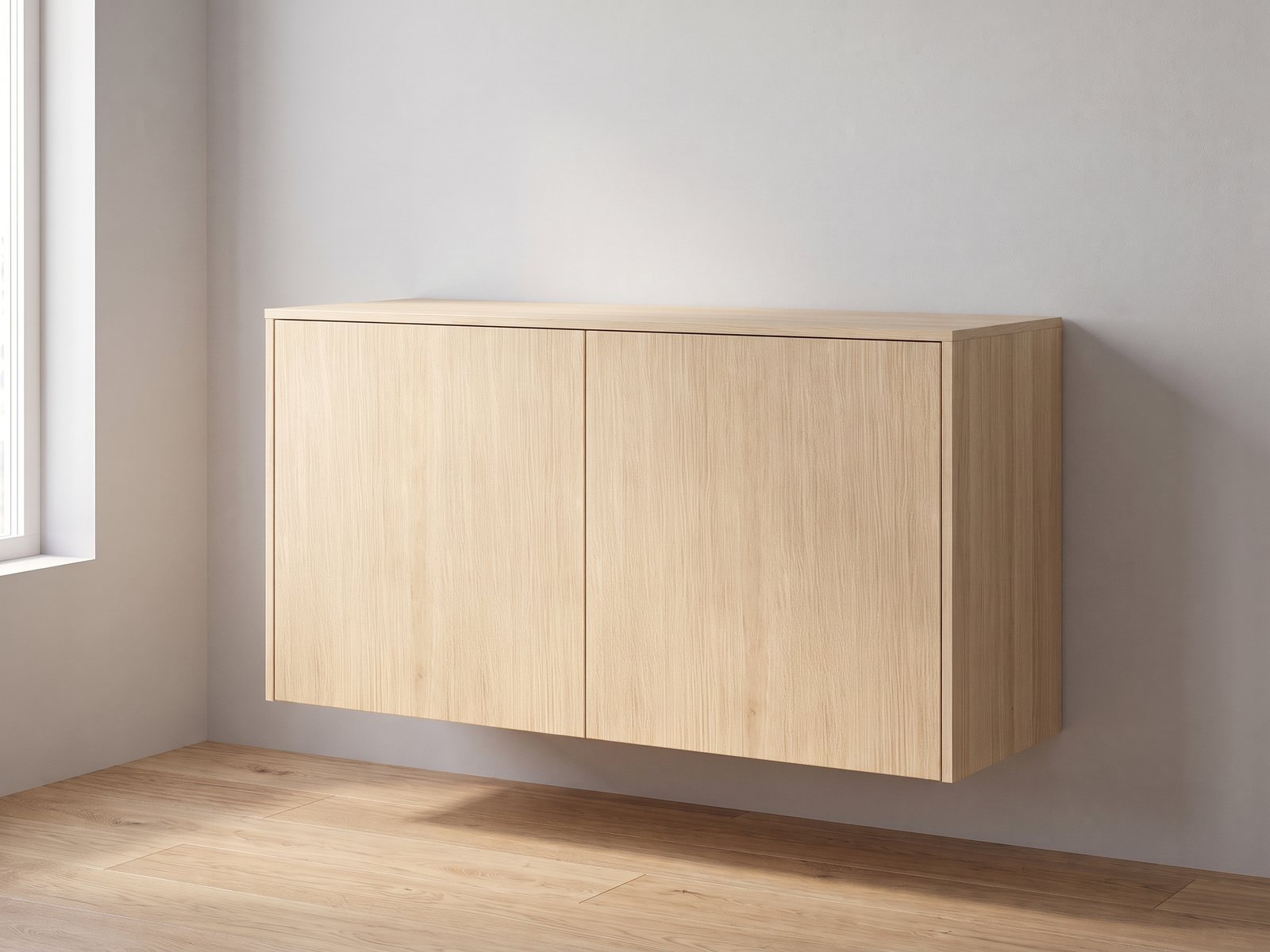 IKEA BESTÅ 120 × 42 × 64 cm met FrontLab-deuren, bovenblad en zijpanelen in Driftwood Oak