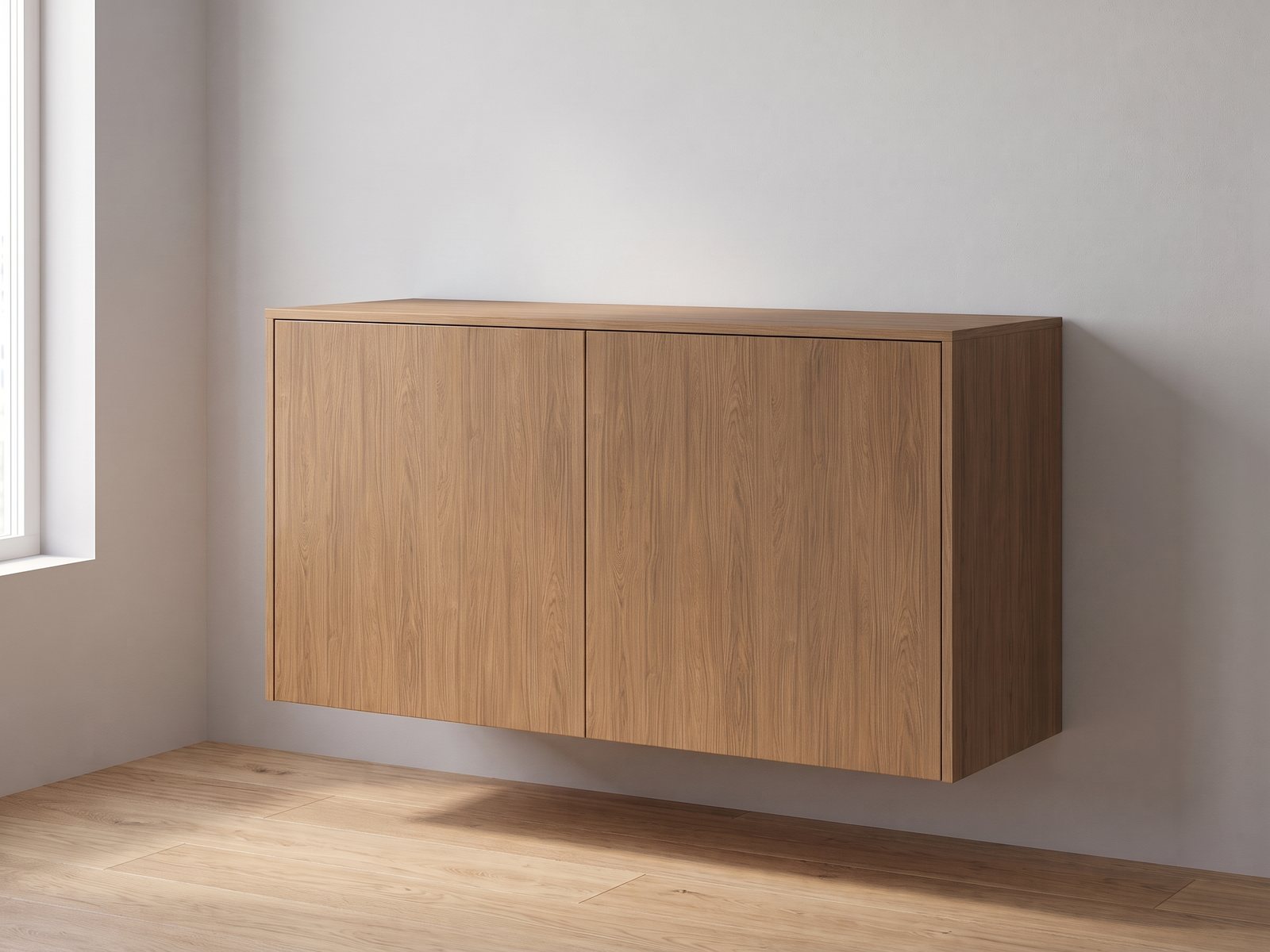 IKEA BESTÅ 120 × 42 × 64 cm met FrontLab-deuren, bovenblad en zijpanelen in Hazel Oak
