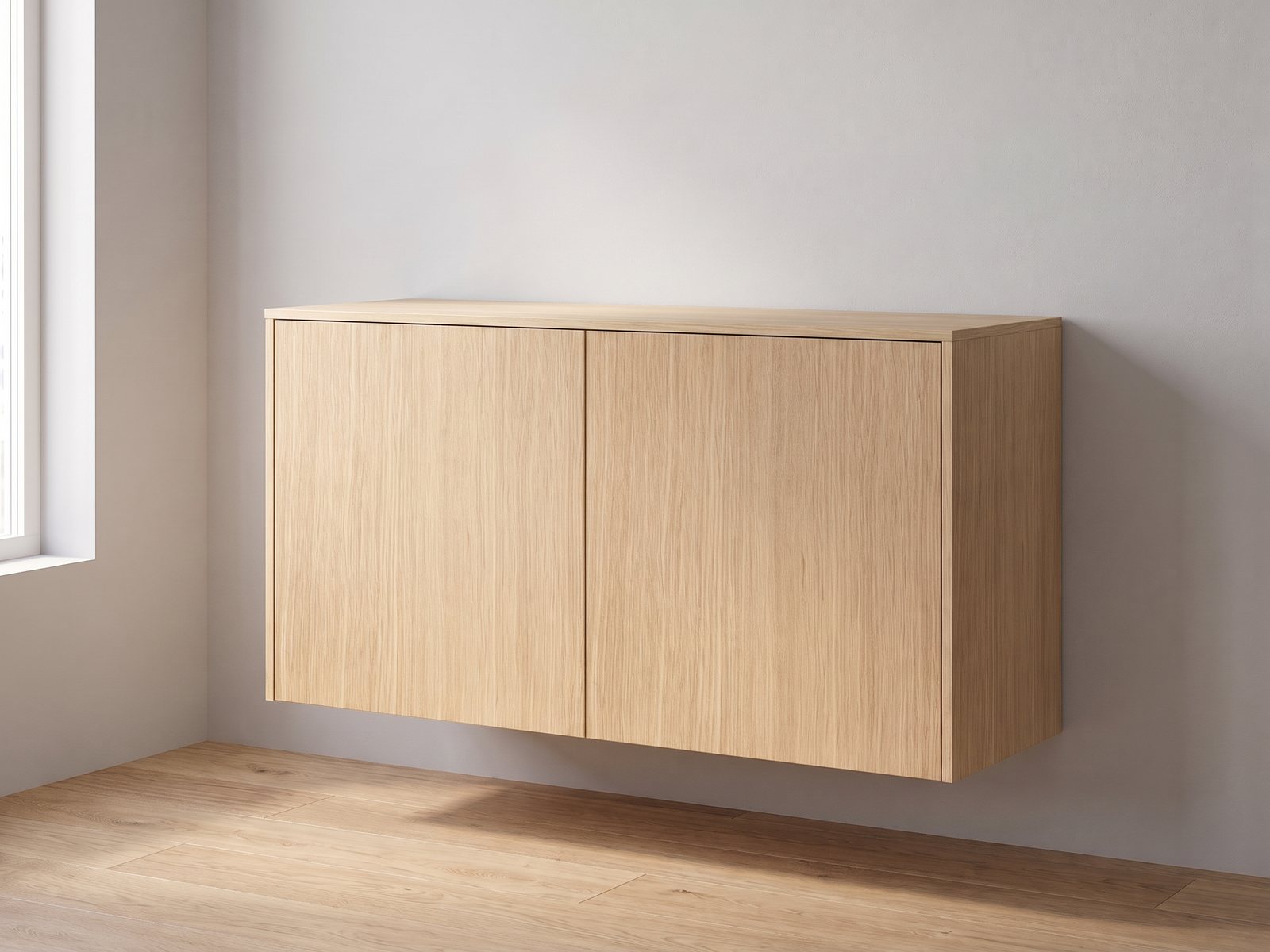 IKEA BESTÅ 120 × 42 × 64 cm met FrontLab-deuren, bovenblad en zijpanelen in Porcelain Oak