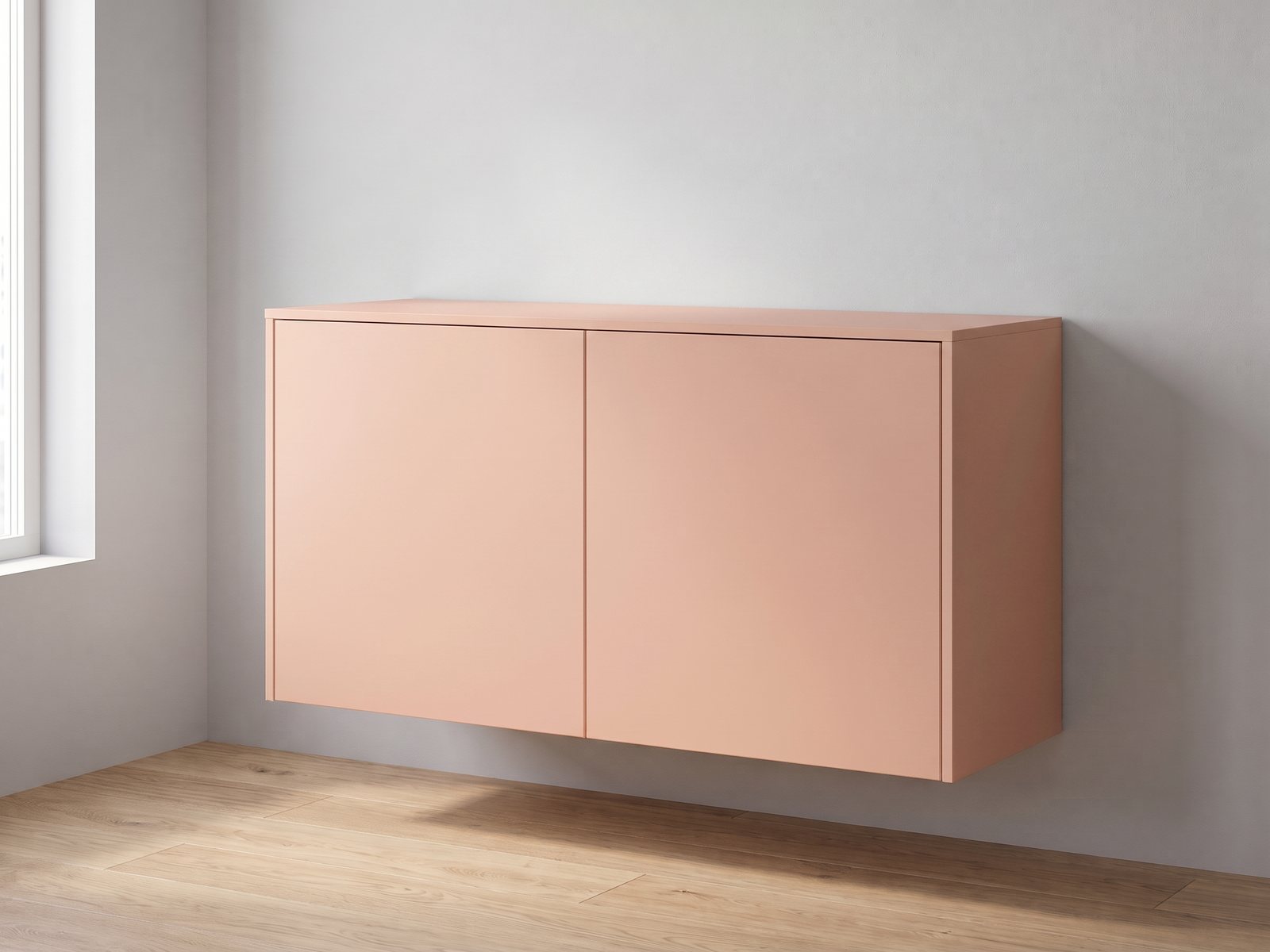 IKEA BESTÅ 120 × 42 × 64 cm met FrontLab-deuren, bovenblad en zijpanelen in Peach Blush