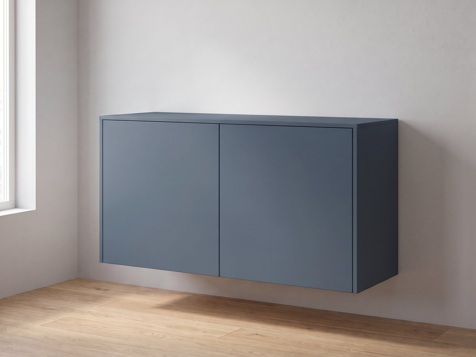 IKEA BESTÅ 120 × 42 × 64 cm met FrontLab-deuren, bovenblad en zijpanelen in Glacier Blue