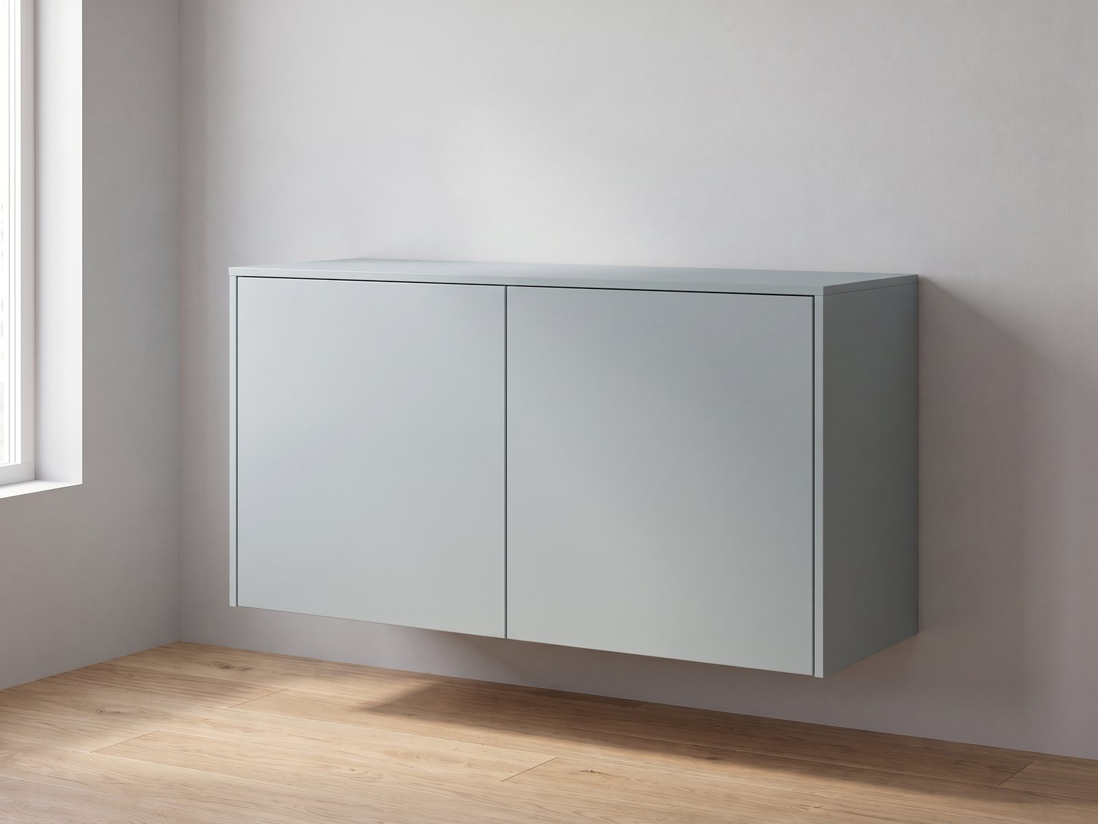 IKEA BESTÅ 120 × 42 × 64 cm met FrontLab-deuren, bovenblad en zijpanelen in Fjord Mist