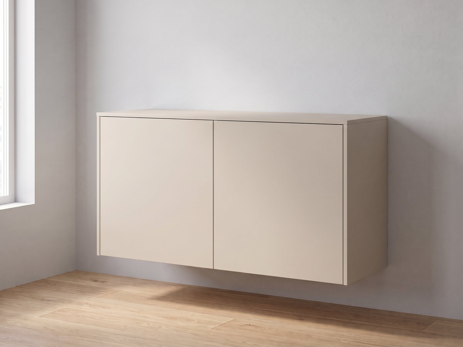 IKEA BESTÅ 120 × 42 × 64 cm met FrontLab-deuren, bovenblad en zijpanelen in Cashmere Stone