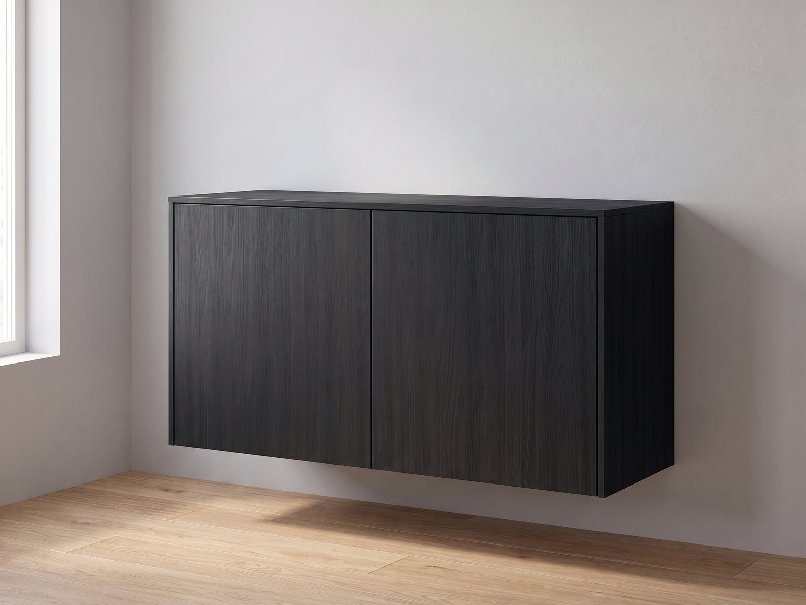 IKEA BESTÅ 120 × 42 × 64 cm met FrontLab-deuren, bovenblad en zijpanelen in Midnight Oak