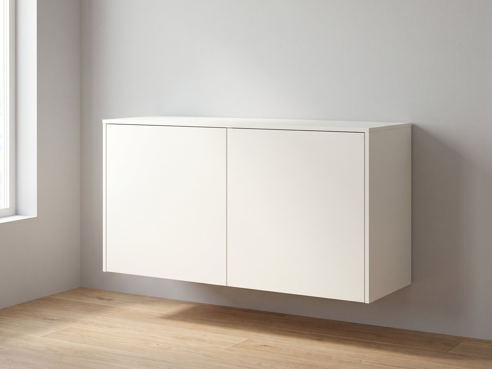 IKEA BESTÅ 120 × 42 × 64 cm met FrontLab-deuren, bovenblad en zijpanelen in Chalk White