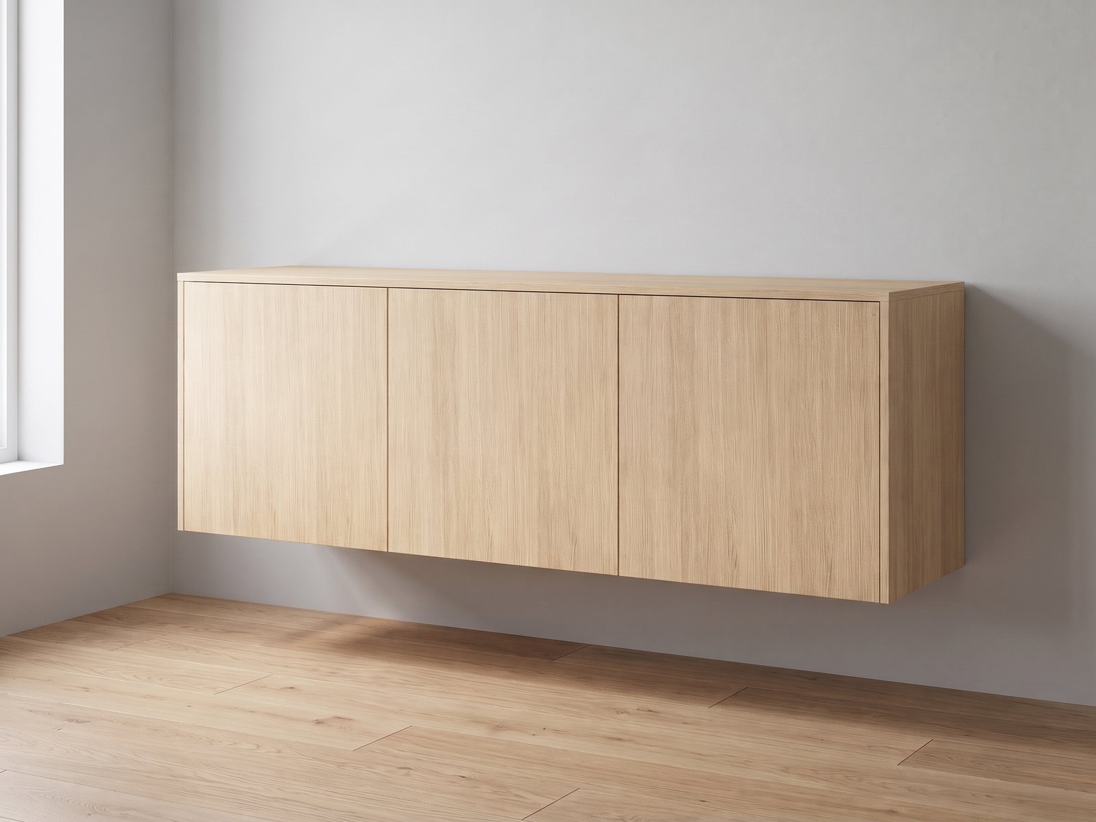 IKEA BESTÅ 180 × 42 × 64 cm met FrontLab-deuren, bovenblad en zijpanelen in Driftwood Oak