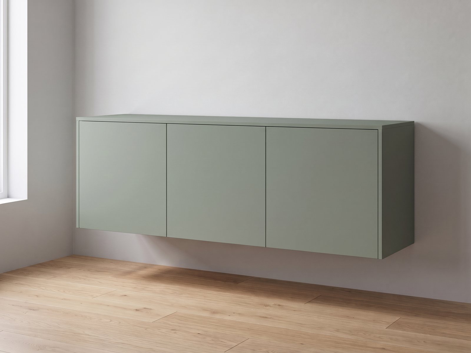 IKEA BESTÅ 180 × 42 × 64 cm met FrontLab-deuren, bovenblad en zijpanelen in Sage Leaf